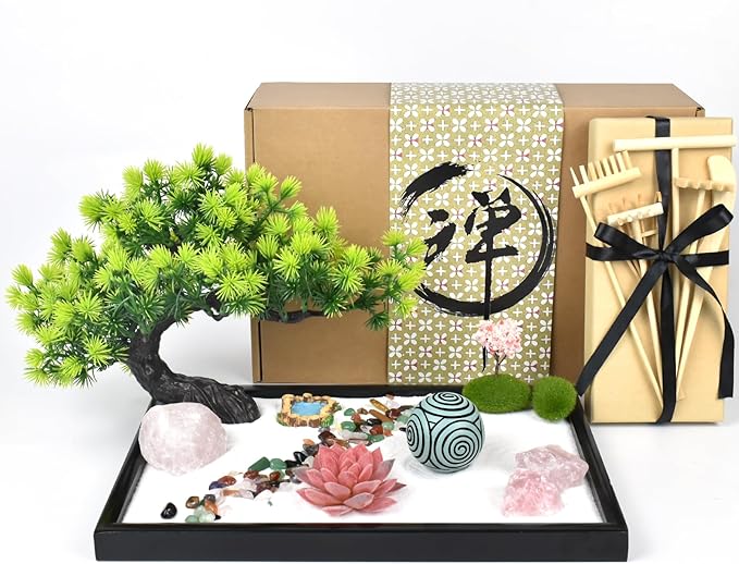 Artcome Japanese Zen Sand Garden for Desk - Home, Office Desk Accessories - Crafted Meditation Therapy Rectangle Tray - Mindful Relaxation and Meditation Tool for Stress Relief - Meditation Gift Set