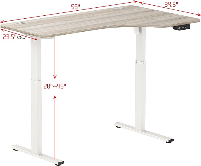 SHW 55-Inch Large Electric Height Adjustable L-Shaped Standing Desk with Right Facing Corner, Oak