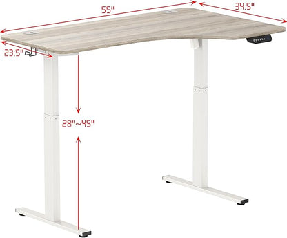 SHW 55-Inch Large Electric Height Adjustable L-Shaped Standing Desk with Right Facing Corner, Oak