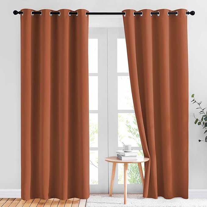 NICETOWN Living Room Curtains for Windows 84 inch Long - Decorative Thermal Insulated Grommet Room Darkening Window Treatments for Bedroom/Porch, Burnt Orange, 2 Panels = 104" Wide