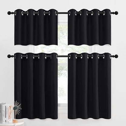 NICETOWN Blackout Drapes for Small Window - Functional Plain Grommet-Top Curtain Panels for Cafe Halloween Decor (Black, 2 Pieces per Package, W52 x L36 inches 1.2 inches Header)