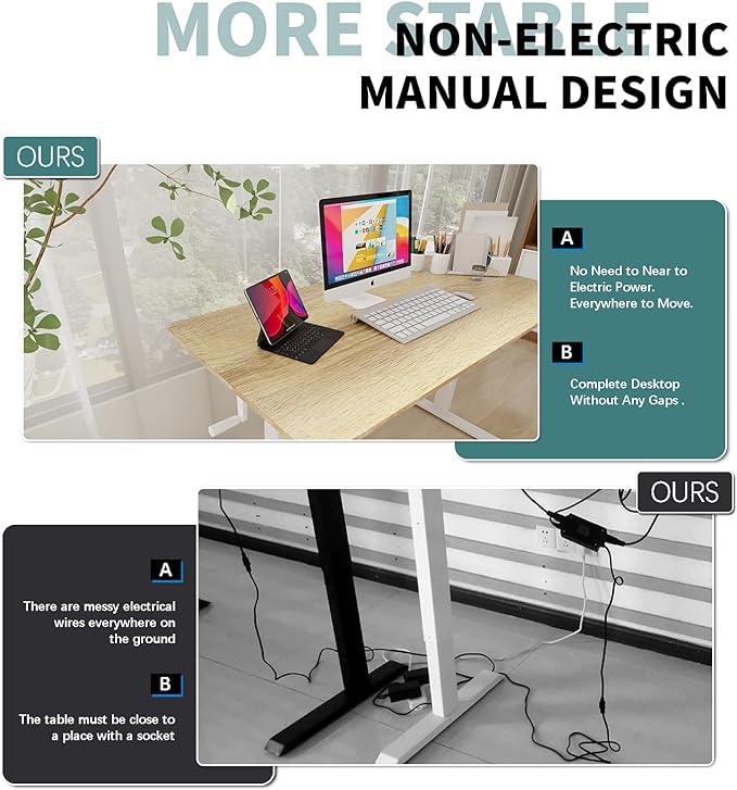 Whole Piece Desktop Manual Standing Desk Adjustable Height- Crank Stand Up Desk, Sit Stand Desk with Frame Computer Desk