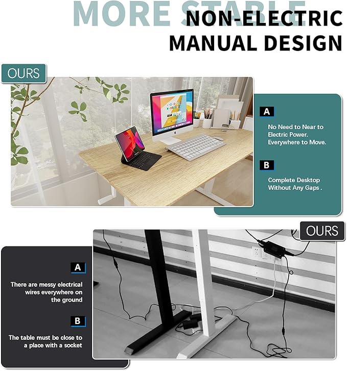 Whole Piece Desktop Manual Standing Desk Adjustable Height- Crank Stand Up Desk, Sit Stand Desk with Frame Computer Desk