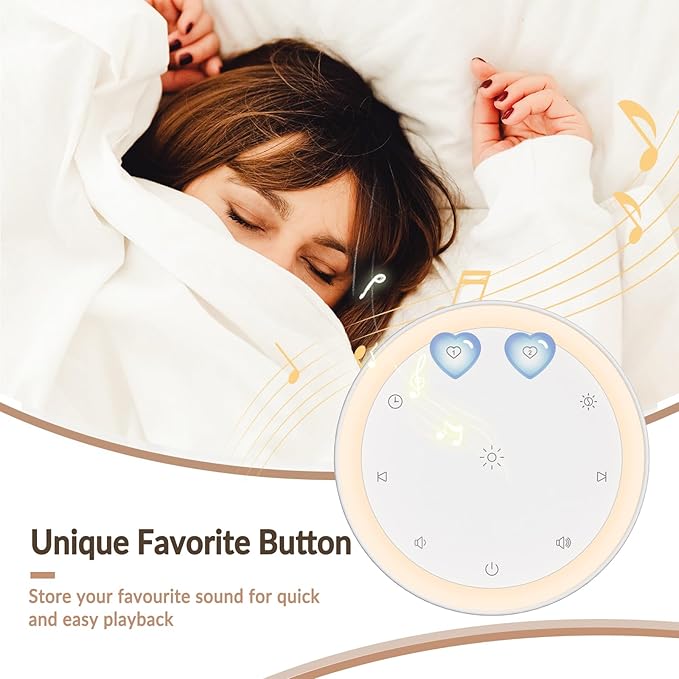 Kipcush Sound Machine & Night Light for Adults, Baby, Kids. White Noise Machine with 20 Soothing Sleep Sounds. Small Size & Portable Design for Bedroom, Office, Travel. Favorites Buttons, Timer