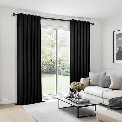 Extra Long 102 Inch Curtains for Large Window,Organic Modern Elegant Decor,Back Tab Drapes Pretty Velvet Tall Curtains for Living Room Dining Office 2 Panel Set,52 Wide 102 Height,Black