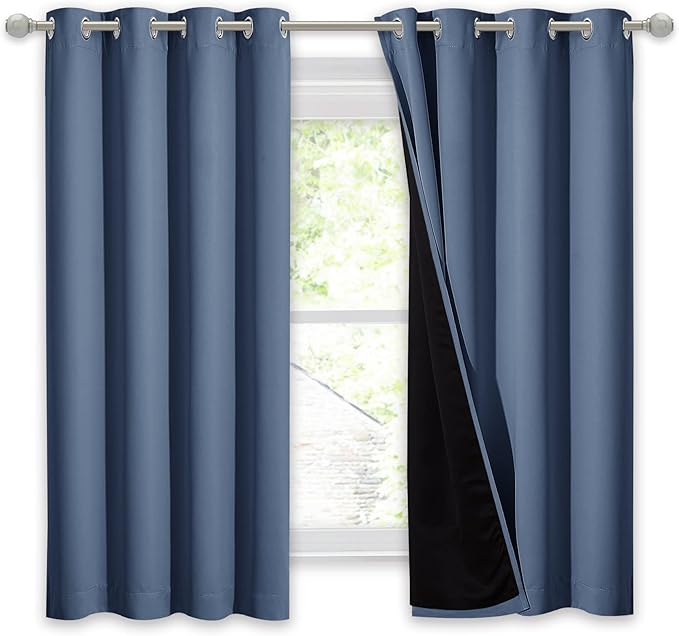 NICETOWN 100% Blackout Curtain Panel, Thermal Insulated Black Liner Curtain for Nursery Room, Noise Reducing and Cold Blocking Drape for Windows (1 Panel, Stone Blue, 52-inch Wide by 63-inch Long)