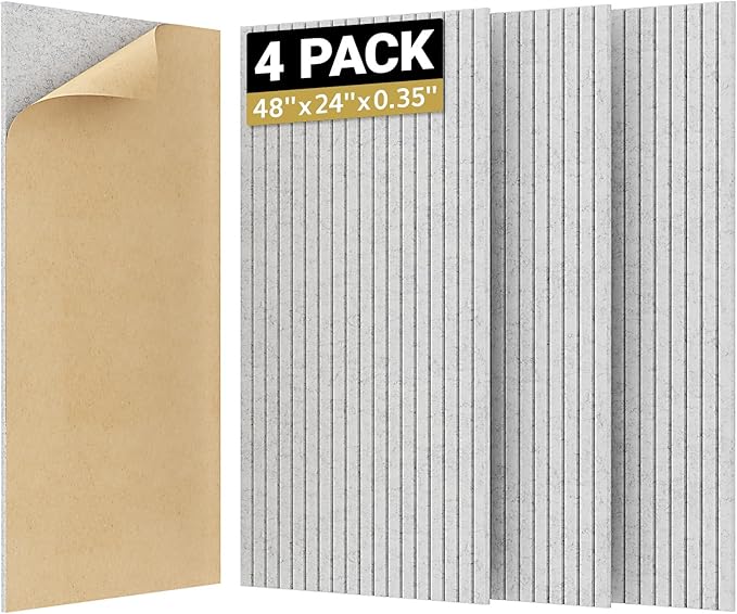 TONOR 4 Pack Large Acoustic Panels,48" X 24" X 0.35" Acoustical Wall Panel, Self-Adhesive Sound Proof Panels, Decorative Soundproof Wall Panels for Echo Absorption for Home Studio Office, Grey