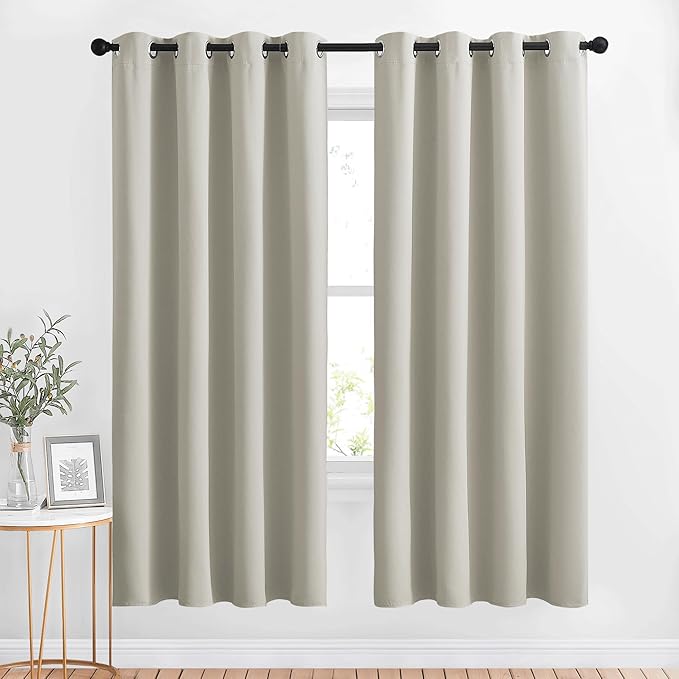 NICETOWN Blackout Natural Window Treatments for Bedroom - Grommet Thermal Curtains Room Darkening Sound & Light Reducing Curtains & Drapes for Living Room, 2 Panels, W52 x L72