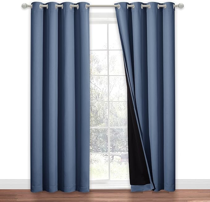 NICETOWN Complete 100% Blackout Curtain Set, Thermal Insulated & Energy Efficiency Window Draperies for Guest Room, Full Shading Panel for Shift Worker and Light Sleepers, Stone Blue, 52W x 84L, 1 PC