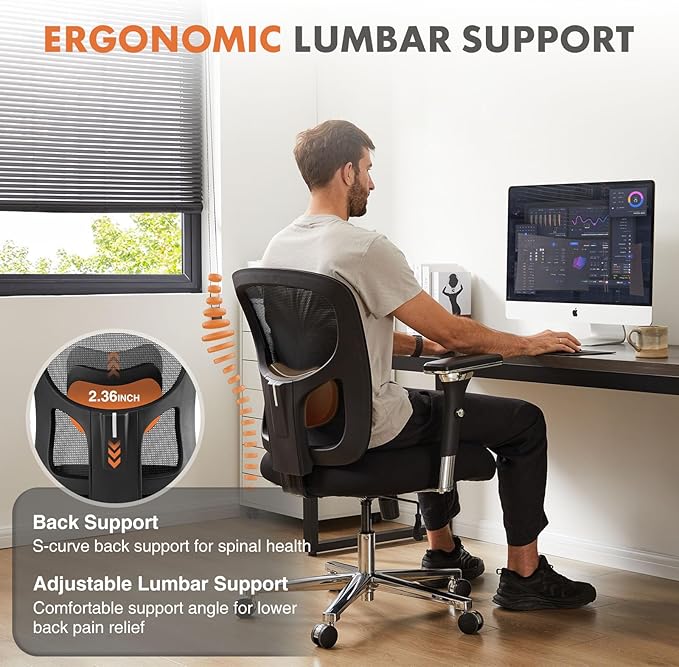 Sweetcrispy Big and Tall Office Desk Chair with Lumbar Support, 500lbs Heavy Duty Mesh Ergonomic Computer Chair with Arm and Wide Comfy Seat, Wheels for Adult