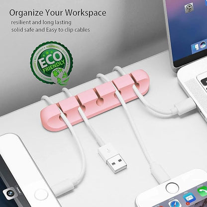 Pink Desk Accessories Cable Organizer - Pink Cord Holder for Desk, 5 Packs (7-5-3-1-1 Slots) Cable Clips for Cord Management This Cute Desk Accessories Cleans Up Messy Wires at Home, Car and Office