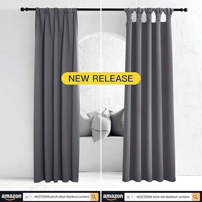 NICETOWN Blackout Curtains for Bedroom - Triple Weave Grommet Top Thermal Insulated Window Treatment Light Blocking Panels for Kitchen/Kids Room, Grey, W46 x L54, Set of 2