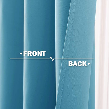 NICETOWN Blackout Window Curtains for Nursery - Eyelet Top Window Treatment Blackout Curtain Panels (Teal Blue=Light Blue, 2 PCs, W52 x L36 1.2 inches Header)