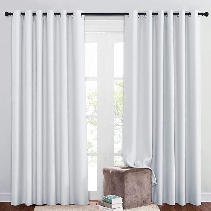 NICETOWN Room Darkening Slding Glass Curtain Panels - Window Treatment Thermal Insulated Grommet Light Blocking Drapes for Bedroom/Home Office (2 Panels, 80 by 84, Greyish White)