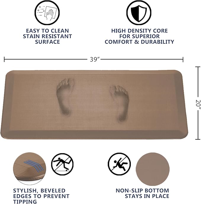 ComfiLife Anti Fatigue Floor Mat – 3/4 Inch Thick Perfect Kitchen Mat, Standing Desk Mat – Comfort at Home, Office, Garage – Durable – Stain Resistant – Non-Slip Bottom (20" x 39", Beige)