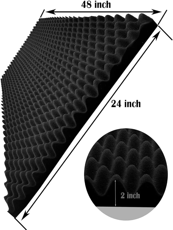 4 PCS Black Acoustic Foam, 48"X 24"X 2" Egg Crate Foam, Soundproof Foam, Fireproof Studio Foam Panels, Sound Absorbing Foam, Sound Proof Foam Panels, Sound Proof Panels For Walls