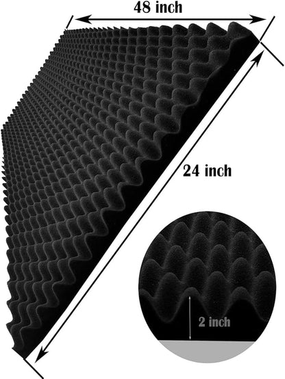 2 Pack 48"X 24"X 2" Black Sound Proof Foam Panels, Acoustic Foam Egg Crate Foam Panel, Noise Cancelling Foam Studio Foam Panel, Sound Panels Noise Reducing For Walls