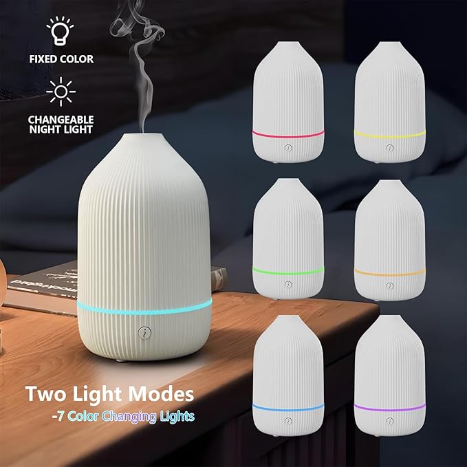 SOICARE Small Essential Oil Diffuser, 100ML Mini Aromatherapy Diffuser with USB Cable & Adapter, 7 Color Changing USB Powered Aroma Scent Diffuser for Home/Room/Office/Travel/Gift