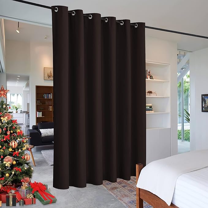 RYB HOME Blackout Curtains Blind Adjustable Room Divider Thermal Insulated Separation Screen for Office/Patio Door/Apartment/Dorm, Wide 120 x Long 108, Brown, 1 Pc