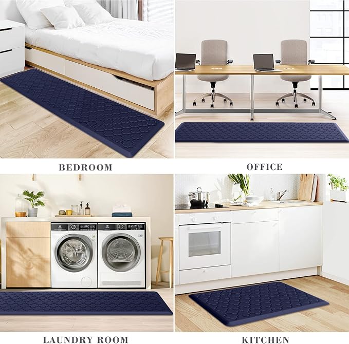 Kitchen Mat [2 PCS] Cushioned Anti-Fatigue Floor Mat, Waterproof Non-Skid Kitchen Mats and Rugs, Ergonomic Comfort Foam Kitchen Rugs, Standing Mat for Floor,Office, Sink(Blue,17.3"x28"+17.3"x60")