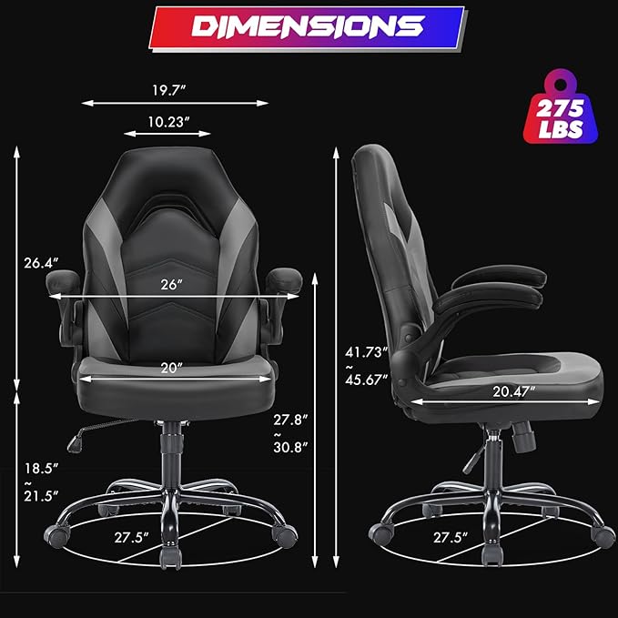 Sweetcrispy Computer Gaming Desk Chair - Ergonomic PU Leather with Comfy Lumbar Support, Height Adjustable Rolling Desk with Flip-up Armrests, for Home and Office