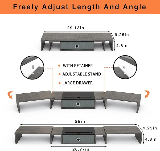 WESTREE Triple Dual Monitor Stand Riser with Drawer,Extra Large Adjustable for 2~3 Monitors,Solt for Phone & Tablet, Desktop Organizer Stand for Computer,Laptop,Printer,TV