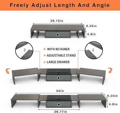 WESTREE Triple Dual Monitor Stand Riser with Drawer,Extra Large Adjustable for 2~3 Monitors,Solt for Phone & Tablet, Desktop Organizer Stand for Computer,Laptop,Printer,TV