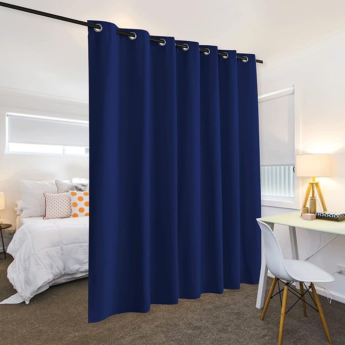 RYB HOME Extra Wide Blackout Curtain Blind Wall Panel, Energy Efficiency Privacy Screen Partitions for Cabinet/Workspace/Basement/Shelves, Wide 100 inch x Long 84 inch, Navy Blue, 1 Panel