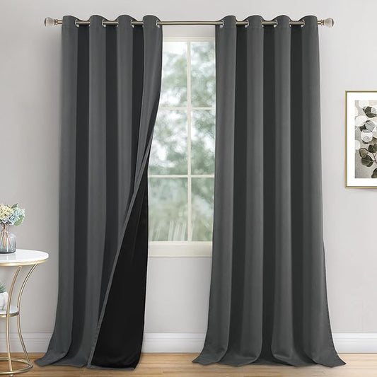 Long Blackout Curtains 90 Inch Length 2 Panels for Living Room/Dining Room, 100% Thick Light Blocking Thermal Insulated Soundproof Grommet Window Curtains, Each 52 Inch Wide, Dark Grey