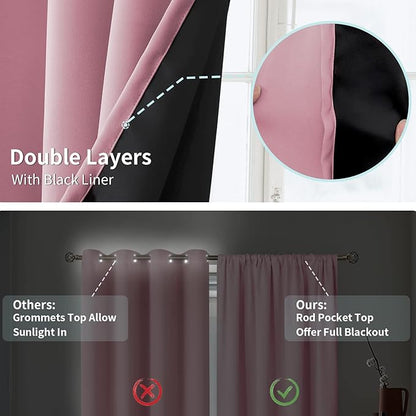 BGment Pink Short Blackout Curtains for Nursery 2 Panels Set, Kids Curtains Thermal Insulated and Noise Canceling Full Black Out Girls Baby Room 54 Inch Length, Each Small Curtains 42 Inch Wide