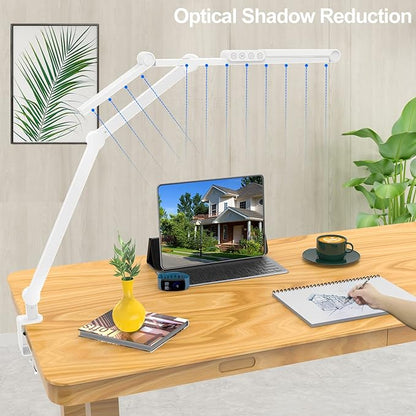 Micomlan Led Desk Lamp for Home Office, White Architect Desk Lamp with Clamp for Crafting, 24W Bright Rotatable Led Desk Light Stepless Dimming Tempering Wide Table Light with Atmosphere Lighting