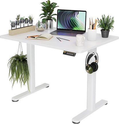 Electric Standing Desk, Adjustable Height Stand up Desk, 40x24 Inches Sit Stand Home Office Desk with Splice Board, White Frame/White Top