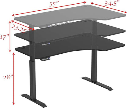 SHW 55-Inch Large Electric Height Adjustable L-Shaped Standing Desk with Right Facing Corner, Black