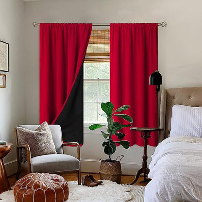 BGment Blackout Curtains for Bedroom 63 Inch Length 2 Panels Set, Thermal Insulated Bedroom Curtains Christmas Window Curtains Rod Pocket Room Darkening Curtains for Living Room, 42 x 63 Inch, Red