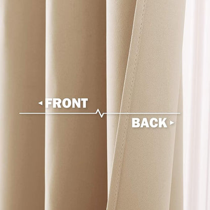 NICETOWN Window Treatment Kitchen Curtains - Solid Grommet-Top Short Curtains Drapes Panels for Kitchen Window (Biscotti Beige, 2 Pieces per Pack, 52 inches Wide x 36 inches Long 1.2 inches Header)