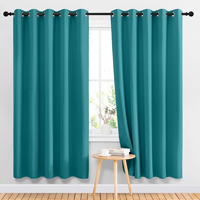 NICETOWN Room Darkening Window Curtains for Sliding Door - Thermal Insulated Solid Grommet Light & Sound Blocking Blackout Drapes for Bedroom/Living Room (Peacock Teal, 2 Panels, W66 x L72)