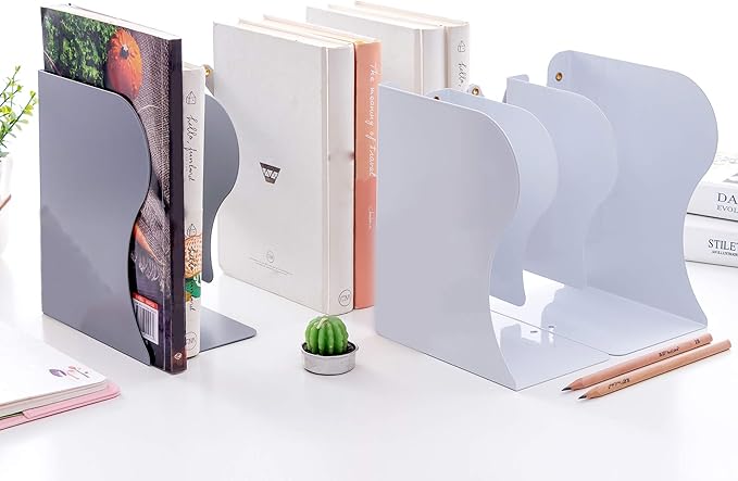 PUNCIA Desktop Adjustable Bookends Expandable Book Binder Holder Metal Memo Bookcase Rack Shelf for Kid Child Student Office Book File Organizer Storage (Grey)