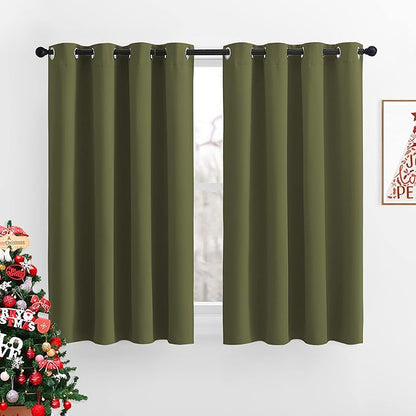 NICETOWN 45 inches Bedroom Curtains Panels - Functional Blackout Curtains/Panels for Bedroom, Thermal Insulated, Privacy Assured (2 Pieces, 52 x 45 inches in Olive Green)