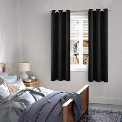 Black Blackout Curtains for Bedroom 72 Inch Length 2 Panels，Thermal Insulated 100% Light Blocking Soundproof Grommet Window Curtains for Living Room with Liner, Each 42 Inch Wide