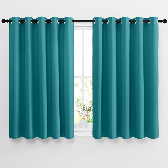 NICETOWN Blackout Curtains 54 inch Length for Bedroom - Grommet Thermal Insulated Extra Wide Window Curtains for Kids Room/Home Office, Peacock Teal, W66 x L54, Set of 2