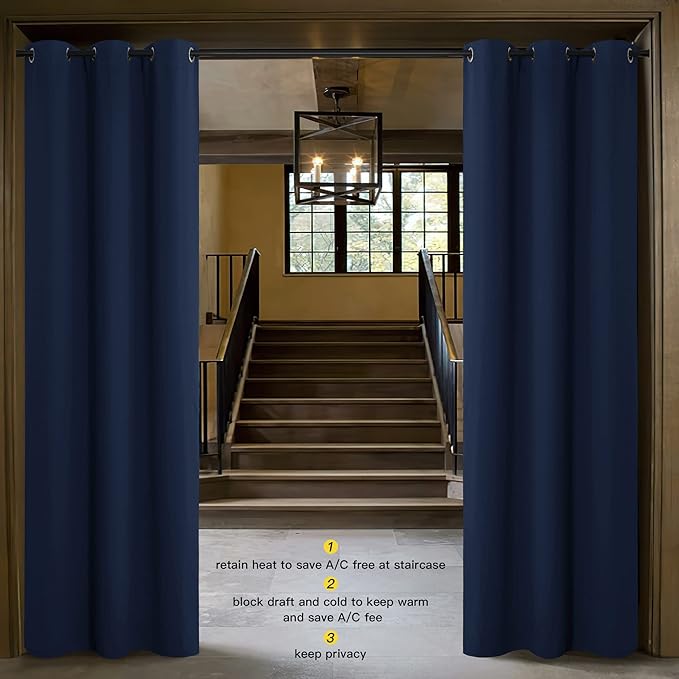 NICETOWN Doorway Curtain Room Divider Drape Screen Partitions, Vertical Blind for Sling Door, Blackout Window Curtains Privacy Blind for Patio (Navy, 1 Panel, 11ft Tall x 5ft Wide)