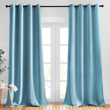 NICETOWN Living Room Blackout Curtains - Window Treatment Thermal Insulated Solid Grommet Blackout Panels/Drapes for Nursery (Teal Blue=Light Blue, Set of 2 Panels, 52 by 95 Inch)