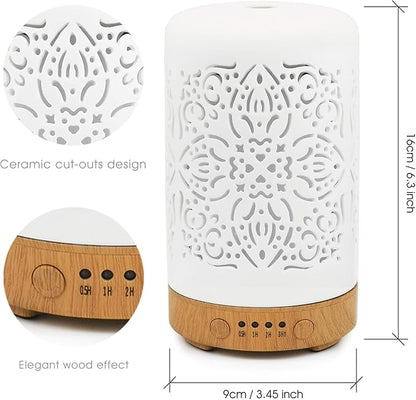 Earnest Living Essential Oil Diffuser White Ceramic Diffuser 100 ml Timers Night Lights and Auto Off Function Home Office Humidifier Ultrasonic Aromatherapy Diffusers for Essential Oils