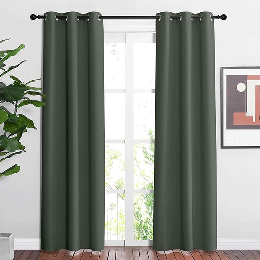 NICETOWN Living Room Curtains 84 inch Long - Grommet Blackout Thermal Insulated Room Darkening Sound Blocking Window Drapes for Kids Room/Bedroom, 2 Panels, Dark Mallard, W37 x L84