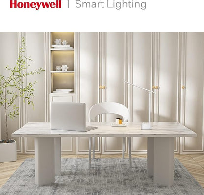 Honeywell LED Desk Lamp with USB Charging Ports - Sunturalux™ HWT-H01 Stepless Dimmable Eye Caring Table Lamp for College Dorm Home Office, Foldable Small Bedside Lamp for Bedroom with Base White