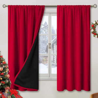 BGment Blackout Curtains for Bedroom 63 Inch Length 2 Panels Set, Thermal Insulated Bedroom Curtains Christmas Window Curtains Rod Pocket Room Darkening Curtains for Living Room, 42 x 63 Inch, Red