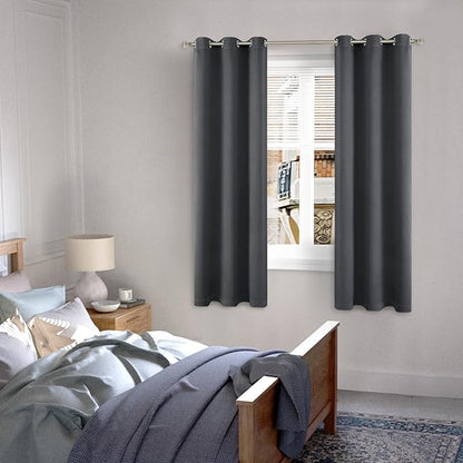 Dark Grey Blackout Curtains 72 Inch Length 2 Panels Set for Living Room, Thermal Insulated 100% Light Blocking Soundproof Grommet Window Curtains for Bedroom with Black Liner, Each 42 Inch Wide