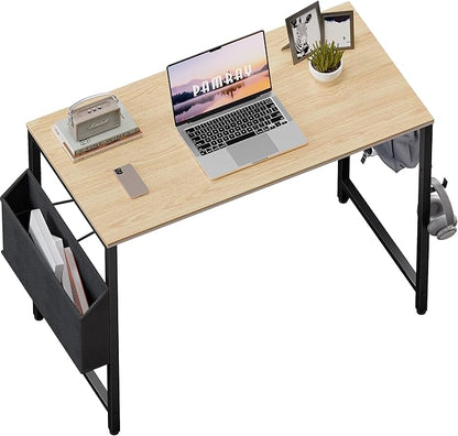 Pamray 32 Inch Computer Desk for Small Spaces with Storage Bag, Home Office Work Desk with Headphone Hook, Small Office Desk Study Writing Table