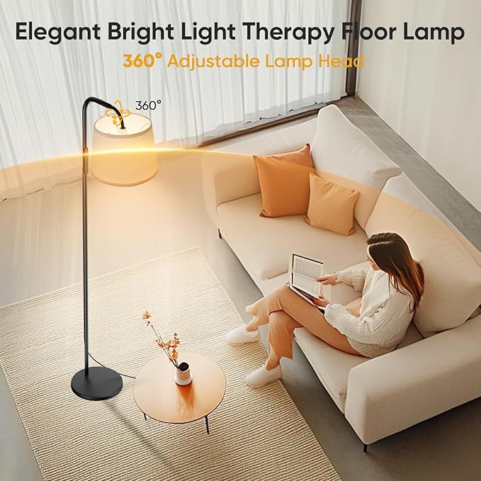 Light Therapy Lamp, 10000 Lux Light Therapy Lamp with Remote, Adjustable Color/Brightness/Timer, Modern Light Therapy Floor Lamp with Linen Shade for Office, Living Room, Bedroom