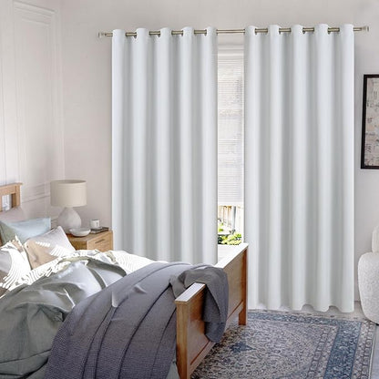 Extra Wide 100% Blackout Curtains 84 Inch Length 2 Panels for Living Room, Thermal Insulated Total Light Blocking Soundproof Floor Length Curtains for Window, Each 60 Inch Wide, Greyish White